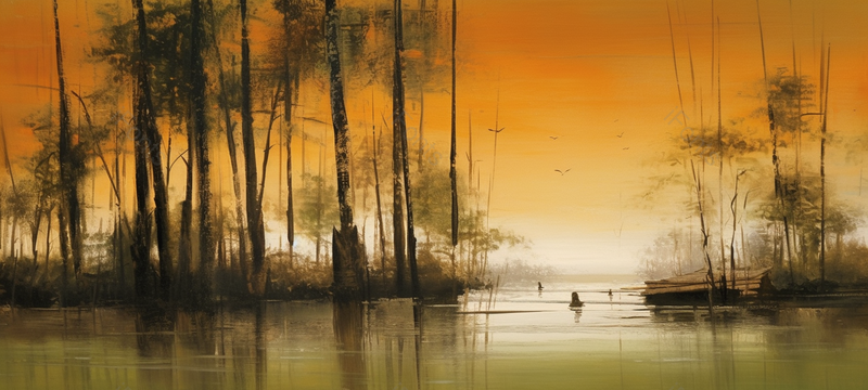 中国风竹子树林湖泊端午节山水画背景暗黄色复古风格插画,插画/手绘图,插画/手绘图库,插画/手绘图下载,插画/手绘